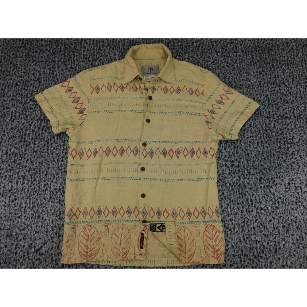The Territory Ahead Button Down Shirt Mens Medium Yellow Linen Geometric Print